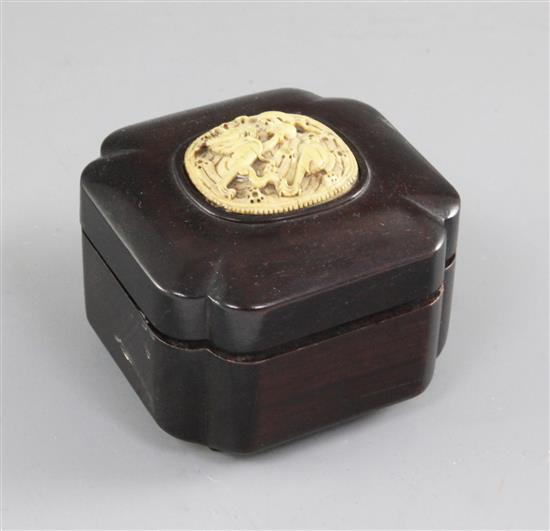 A Chinese Zitan wood and ivory mounted box and cover, Qing dynasty, width 8.5cm, slight shrinkage to cover